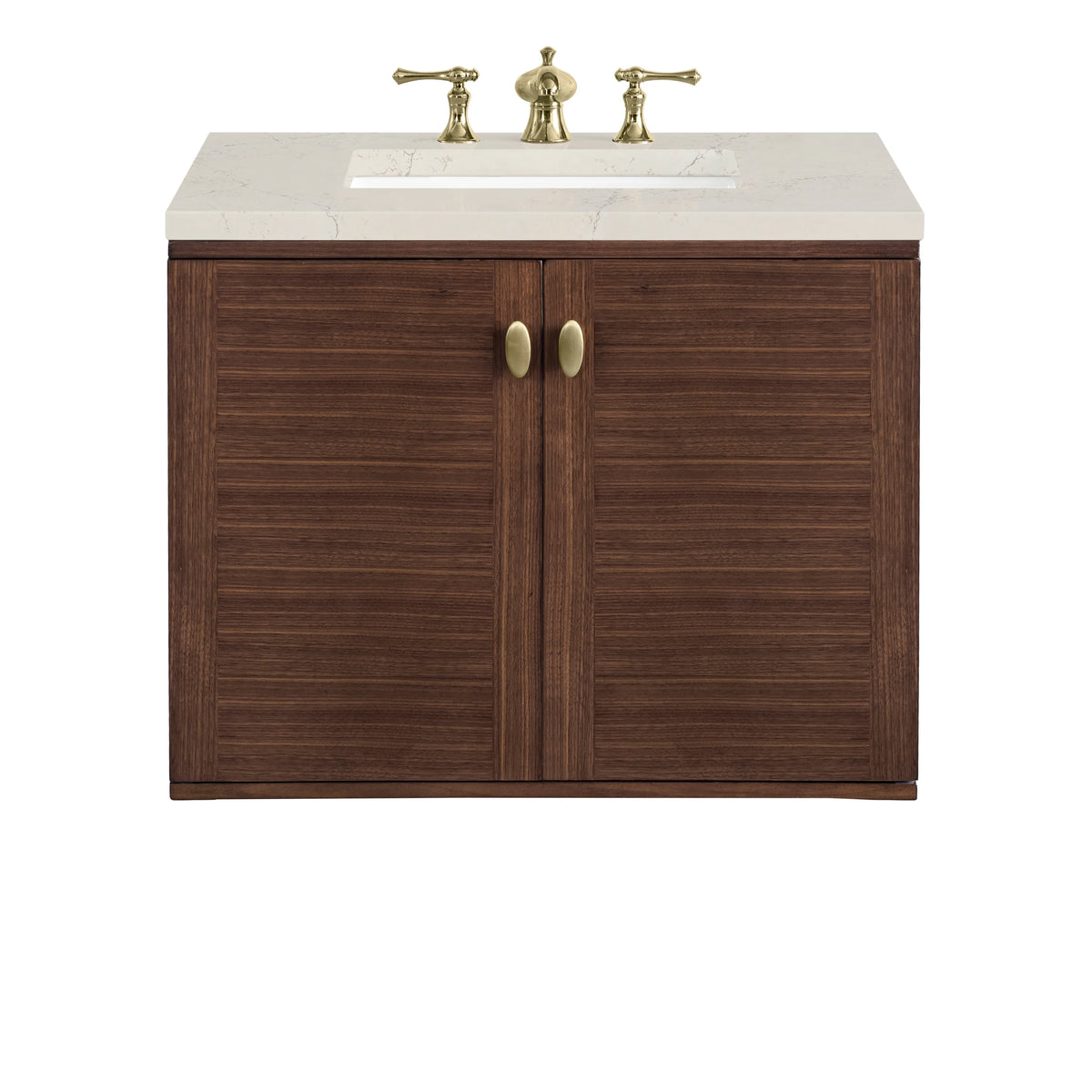 Amberly 30" Single Vanity, Mid-Century Walnut, w/ 3 CM Siberian Silestone Top, view 2
