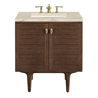 Amberly 30" Single Vanity, Mid-Century Walnut, w/ 3 CM Tajnar Eclos Top