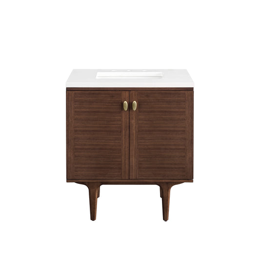 Amberly 30" Single Vanity, Mid-Century Walnut w/ 3 CM White Zeus Top, view 2