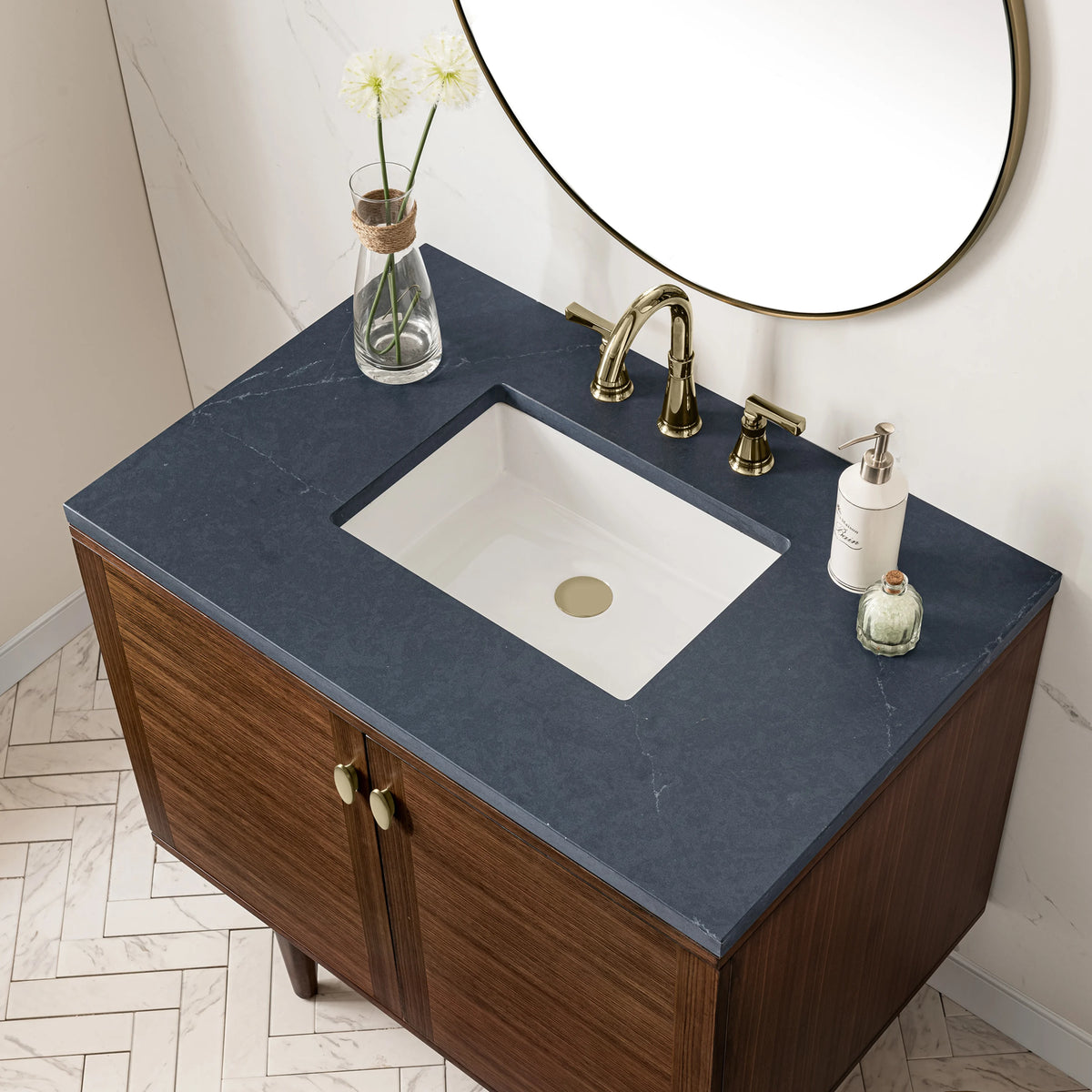 Amberly 36" Single Vanity, Mid-Century Walnut w/ 3 CM Charcoal Soapstone Top, view 11