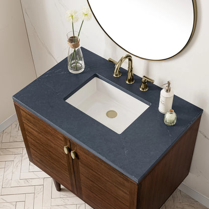 Amberly 36" Single Vanity, Mid-Century Walnut w/ 3 CM Charcoal Soapstone Top, view 11