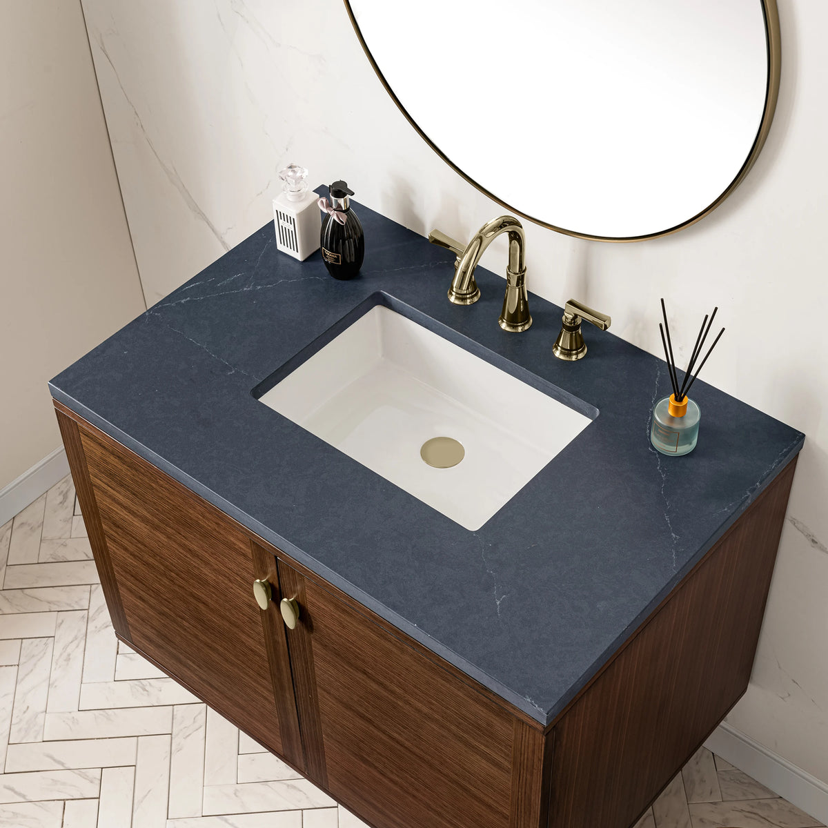 Amberly 36" Single Vanity, Mid-Century Walnut w/ 3 CM Charcoal Soapstone Top, view 12