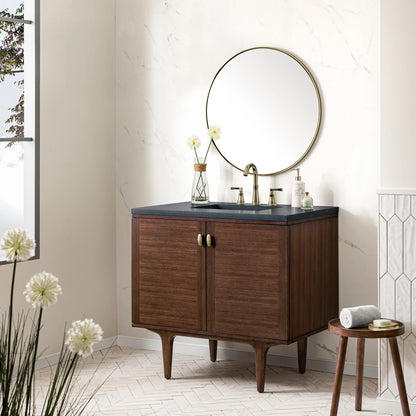 Amberly 36" Single Vanity, Mid-Century Walnut w/ 3 CM Charcoal Soapstone Top, view 7