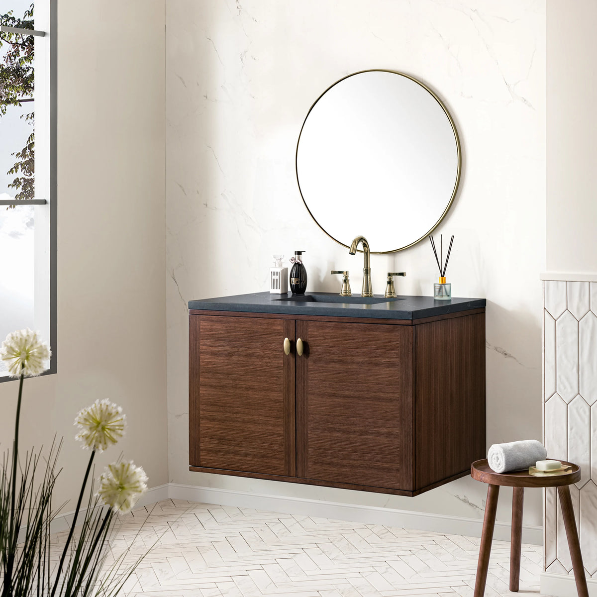 Amberly 36" Single Vanity, Mid-Century Walnut w/ 3 CM Charcoal Soapstone Top, view 8