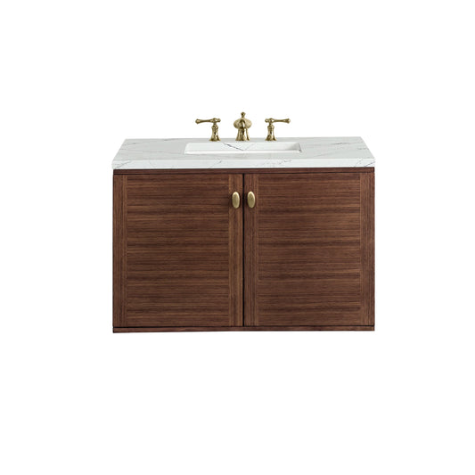 Amberly 36" Single Vanity, Mid-Century Walnut w/ 3 CM Ethereal Noctis Top, view 2
