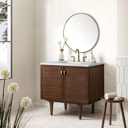 Amberly 36" Single Vanity, Mid-Century Walnut w/ 3 CM Ethereal Noctis Top, view 7