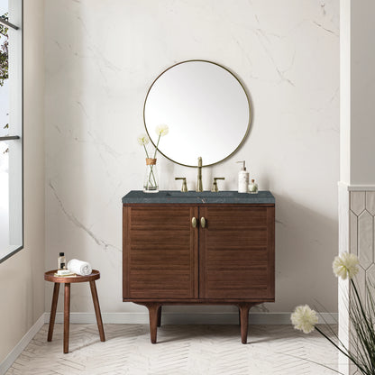Amberly 36" Single Vanity, Mid-Century Walnut w/ 3 CM Parisien Bleu Top, view 5