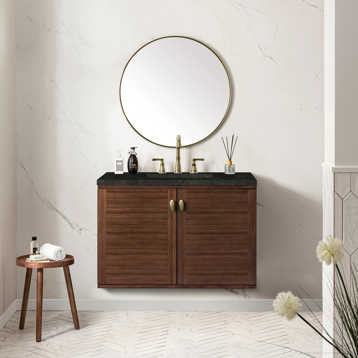 Amberly 36" Single Vanity, Mid-Century Walnut, w/ 3 CM Phantome Eclos Top, view 6
