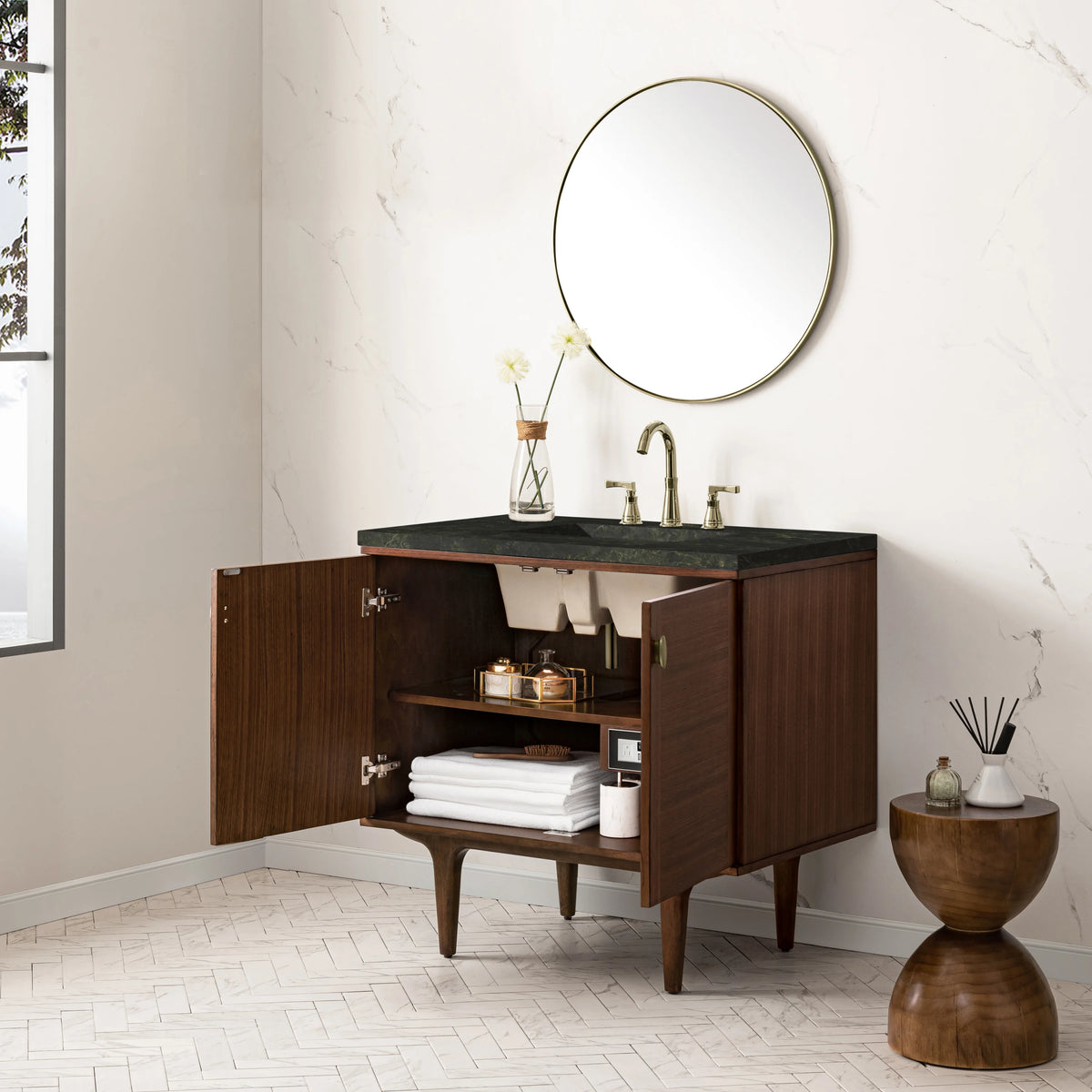 Amberly 36" Single Vanity, Mid-Century Walnut, w/ 3 CM Phantome Eclos Top, view 9