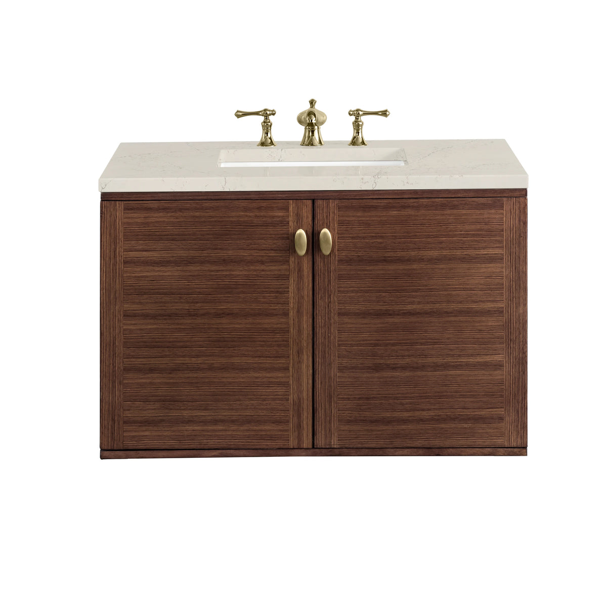 Amberly 36" Single Vanity, Mid-Century Walnut, w/ 3 CM Siberian Silestone Top, view 2
