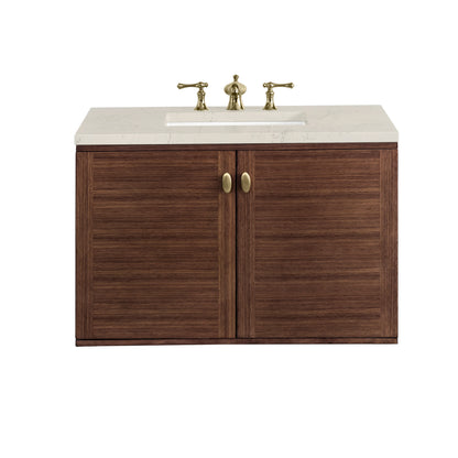 Amberly 36" Single Vanity, Mid-Century Walnut, w/ 3 CM Siberian Silestone Top, view 2