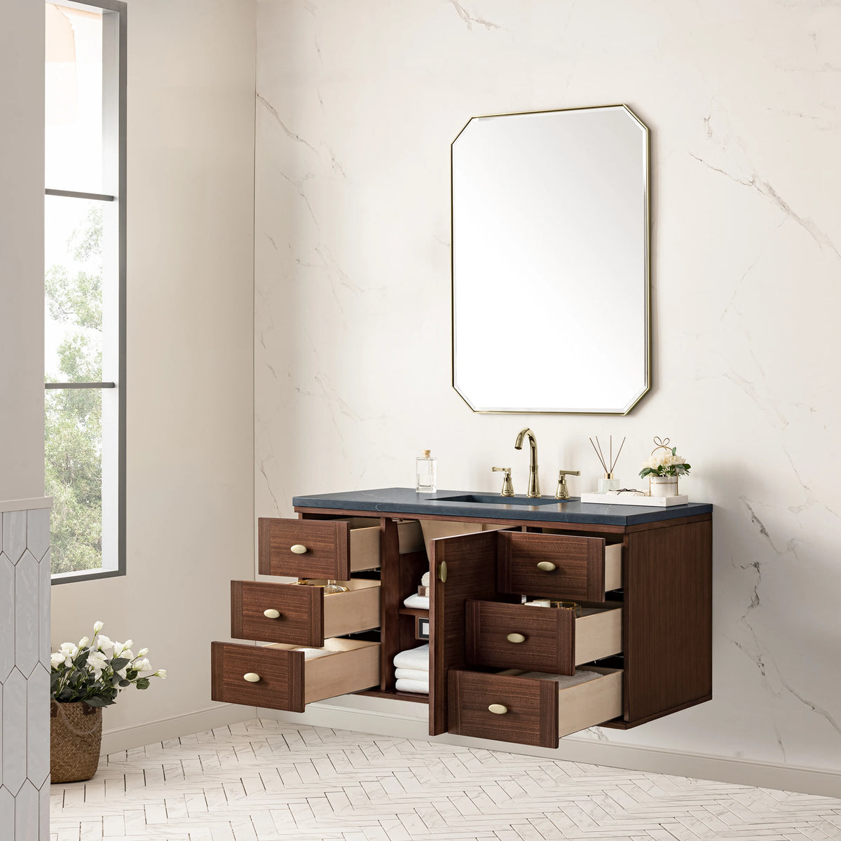 Amberly 48" Single Vanity, Mid-Century Walnut w/ 3 CM Charcoal Soapstone Top, view 14