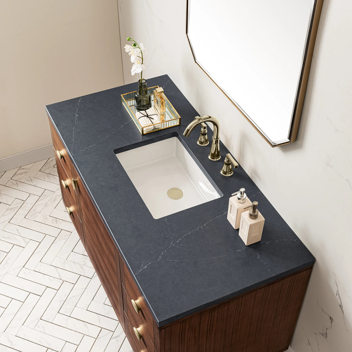 Amberly 48" Single Vanity, Mid-Century Walnut w/ 3 CM Charcoal Soapstone Top, view 16