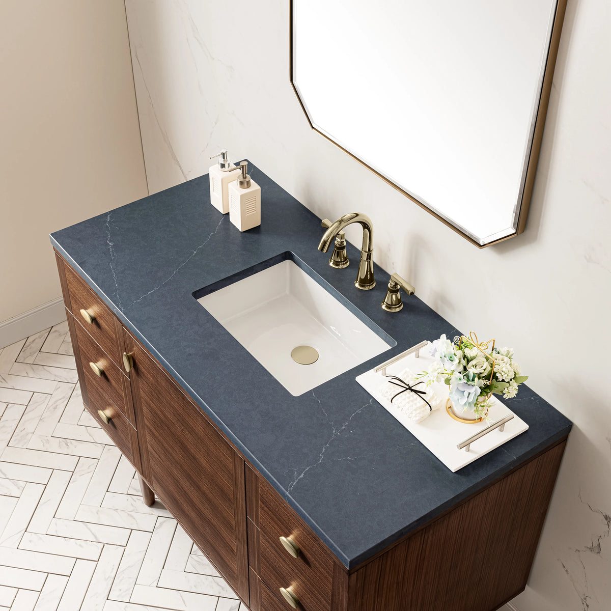 Amberly 48" Single Vanity, Mid-Century Walnut w/ 3 CM Charcoal Soapstone Top, view 17
