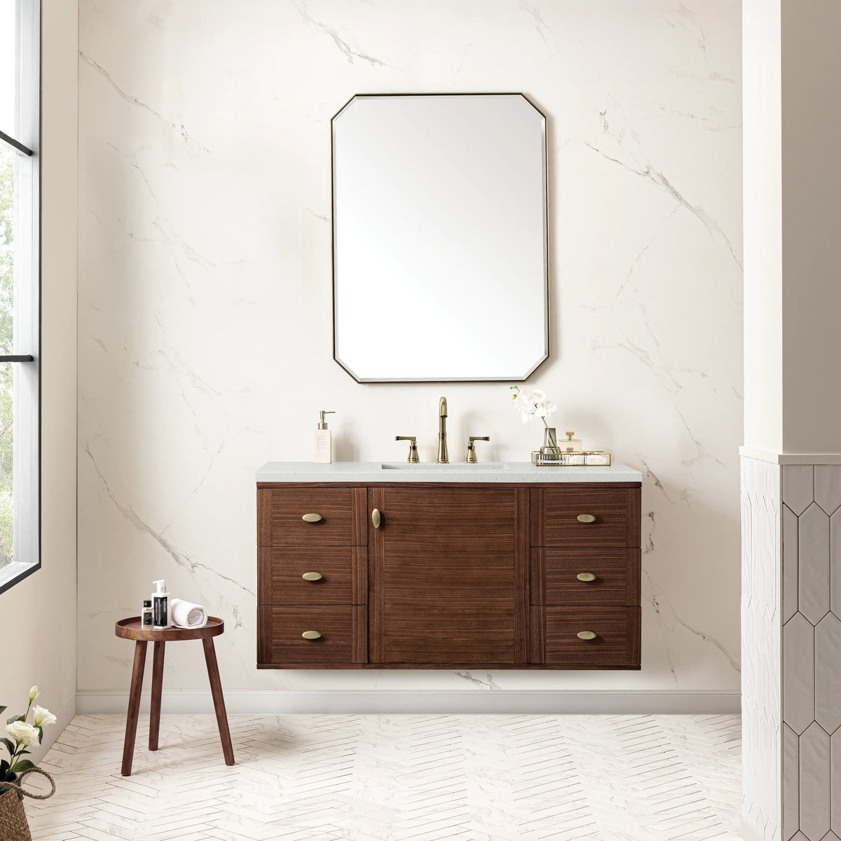 Amberly 48" Single Vanity, Mid-Century Walnut w/ 3 CM Lime Delight Top, view 6