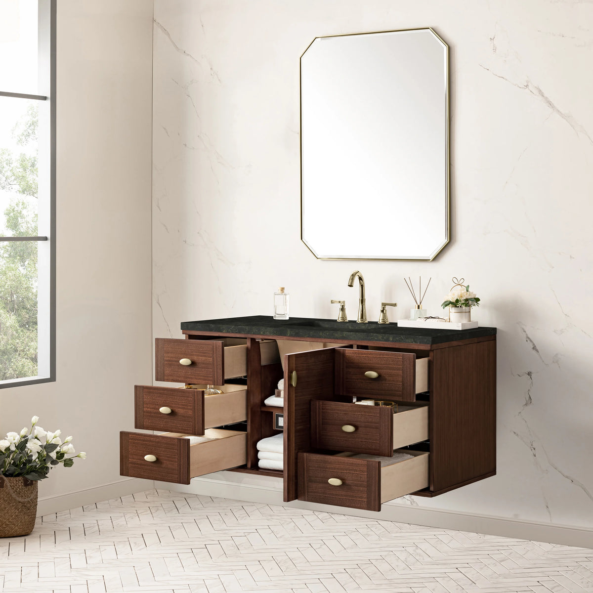 Amberly 48" Single Vanity, Mid-Century Walnut, w/ 3 CM Phantome Eclos Top, view 10
