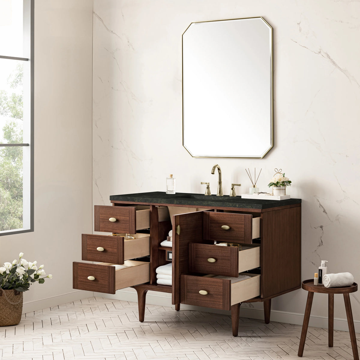 Amberly 48" Single Vanity, Mid-Century Walnut, w/ 3 CM Phantome Eclos Top, view 9