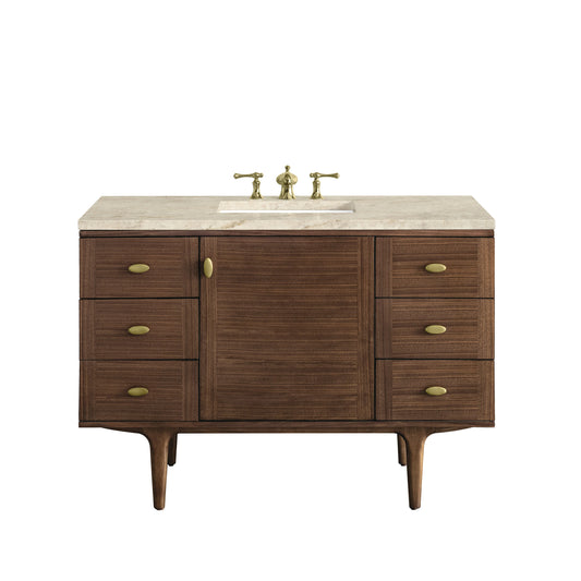 Amberly 48" Single Vanity, Mid-Century Walnut, w/ 3 CM Tajnar Eclos Top