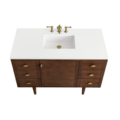 Amberly 48" Single Vanity, Mid-Century Walnut w/ 3 CM White Zeus Top, view 12