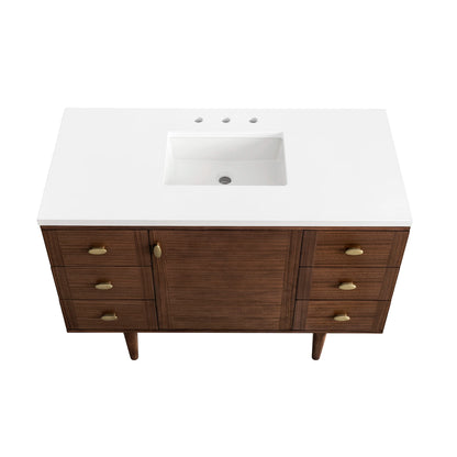 Amberly 48" Single Vanity, Mid-Century Walnut w/ 3 CM White Zeus Top, view 13