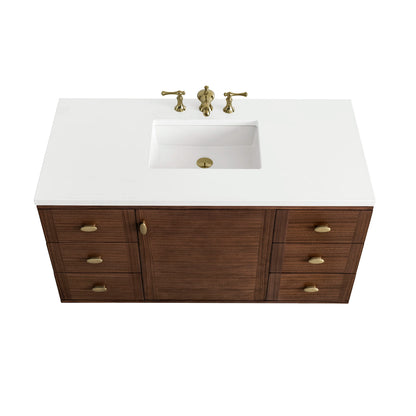 Amberly 48" Single Vanity, Mid-Century Walnut w/ 3 CM White Zeus Top, view 14
