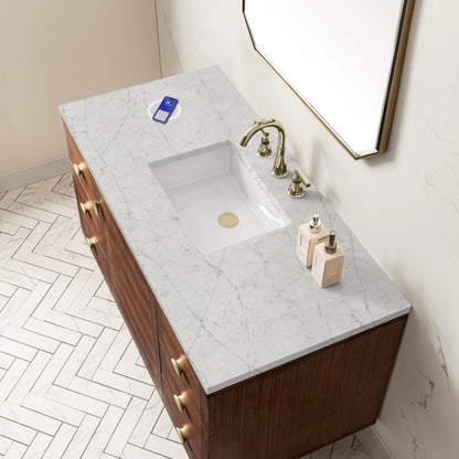 Amberly 48" Single Vanity, Mid-Century Walnut w/ 3 CM Eternal Jasmine Pearl Top w/FreePower Wireless Charger, view 12