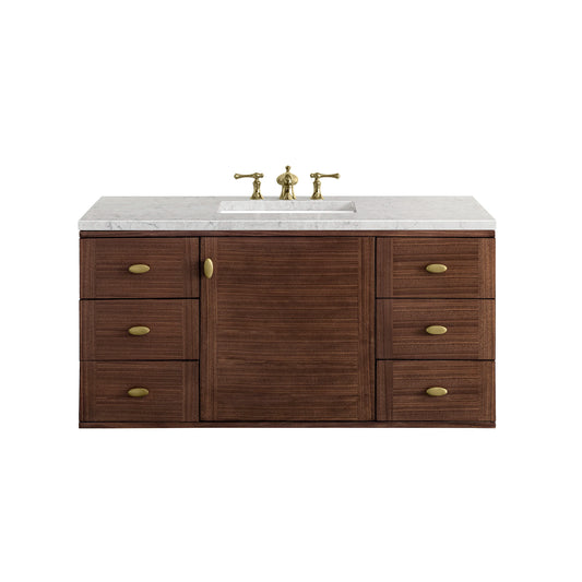 Amberly 48" Single Vanity, Mid-Century Walnut w/ 3 CM Eternal Jasmine Pearl Top w/FreePower Wireless Charger, view 2