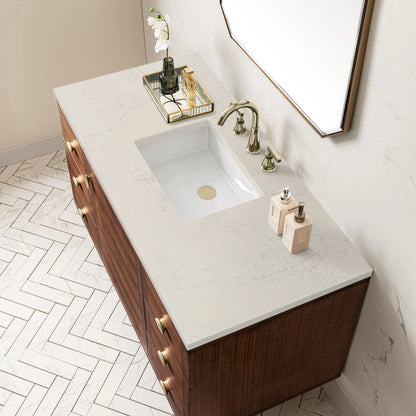 Amberly 48" Single Vanity, Mid-Century Walnut, w/ 3 CM Siberian Silestone Top w/FreePower Wireless Charger, view 14