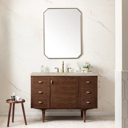 Amberly 48" Single Vanity, Mid-Century Walnut, w/ 3 CM Tajnar Eclos Top w/FreePower Wireless Charger, view 7