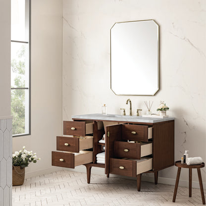 Amberly 48" Single Vanity, Mid-Century Walnut w/ 3 CM Victorian Silver Top w/FreePower Wireless Charger, view 10
