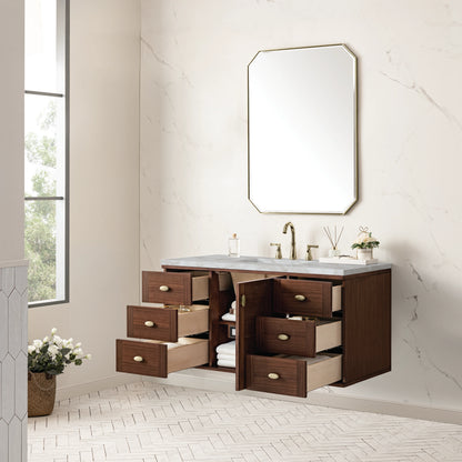 Amberly 48" Single Vanity, Mid-Century Walnut w/ 3 CM Victorian Silver Top w/FreePower Wireless Charger, view 11