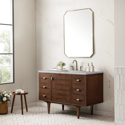 Amberly 48" Single Vanity, Mid-Century Walnut w/ 3 CM Victorian Silver Top w/FreePower Wireless Charger, view 8