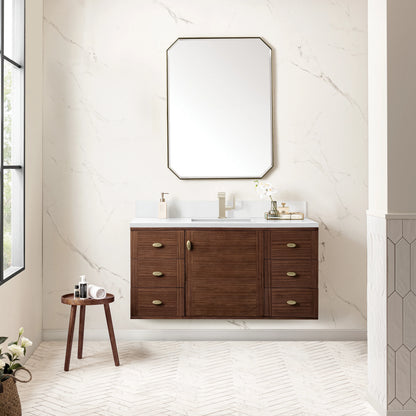 Amberly 48" Single Vanity, Mid-Century Walnut w/ Single Hole 3 CM White Zeus Top & Backsplash, view 5