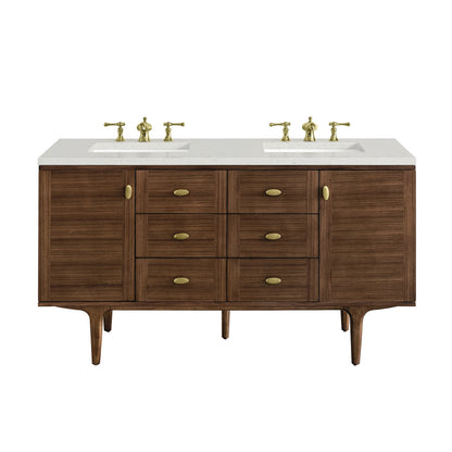 Amberly 60" Double Vanity, Mid-Century Walnut w/ 3 CM Lime Delight Top