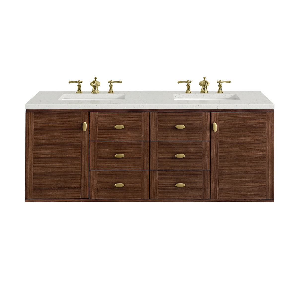 Amberly 60" Double Vanity, Mid-Century Walnut w/ 3 CM Lime Delight Top, view 2