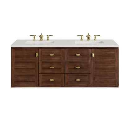Amberly 60" Double Vanity, Mid-Century Walnut w/ 3 CM Lime Delight Top, view 2