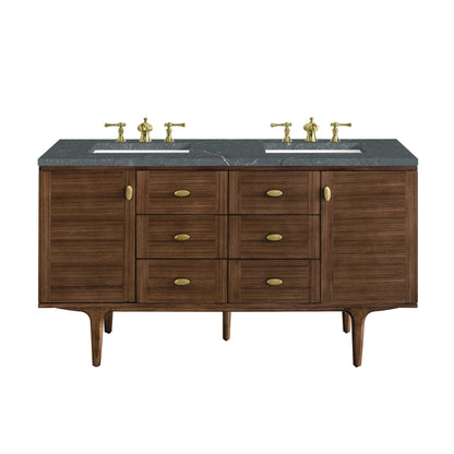 Amberly 60" Double Vanity, Mid-Century Walnut w/ 3 CM Parisien Bleu Top