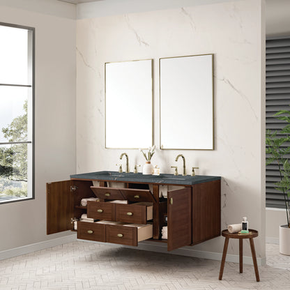 Amberly 60" Double Vanity, Mid-Century Walnut w/ 3 CM Parisien Bleu Top, view 10