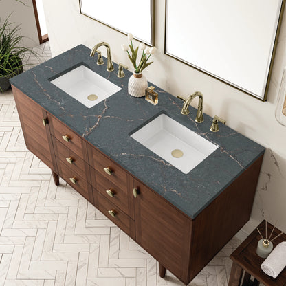 Amberly 60" Double Vanity, Mid-Century Walnut w/ 3 CM Parisien Bleu Top, view 12