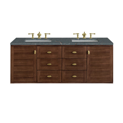 Amberly 60" Double Vanity, Mid-Century Walnut w/ 3 CM Parisien Bleu Top, view 2