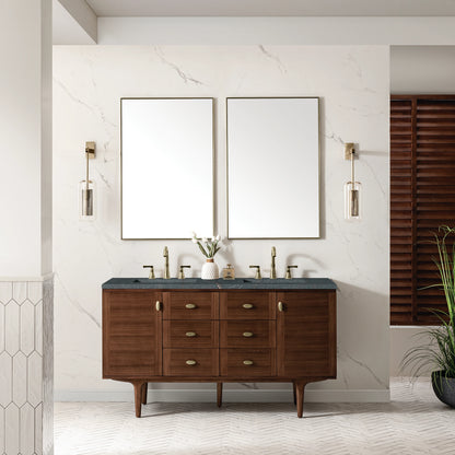 Amberly 60" Double Vanity, Mid-Century Walnut w/ 3 CM Parisien Bleu Top, view 5