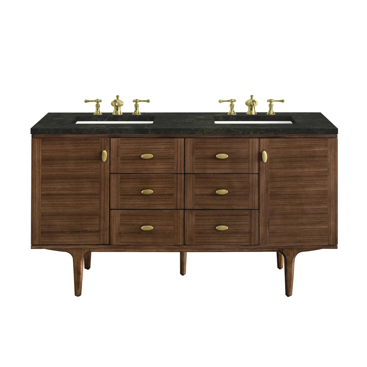 Amberly 60" Double Vanity, Mid-Century Walnut, w/ 3 CM Phantome Eclos Top