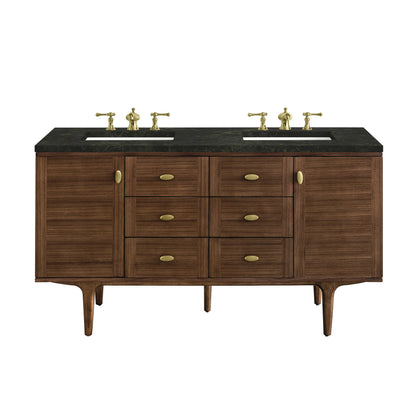 Amberly 60" Double Vanity, Mid-Century Walnut, w/ 3 CM Phantome Eclos Top