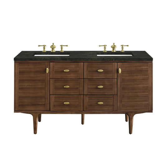 Amberly 60" Double Vanity, Mid-Century Walnut, w/ 3 CM Phantome Eclos Top