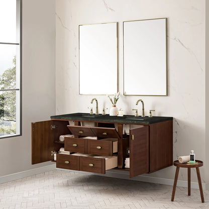 Amberly 60" Double Vanity, Mid-Century Walnut, w/ 3 CM Phantome Eclos Top, view 10