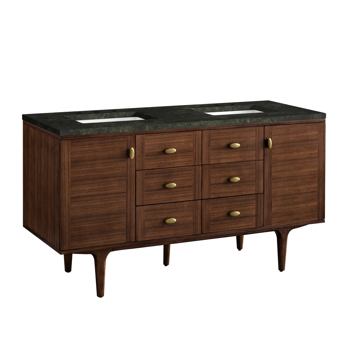 Amberly 60" Double Vanity, Mid-Century Walnut, w/ 3 CM Phantome Eclos Top, view 18