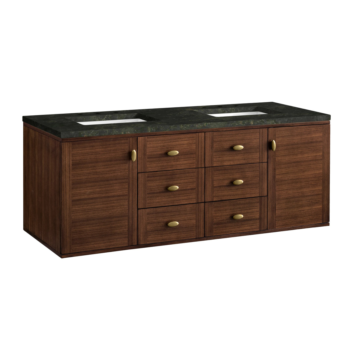 Amberly 60" Double Vanity, Mid-Century Walnut, w/ 3 CM Phantome Eclos Top, view 19