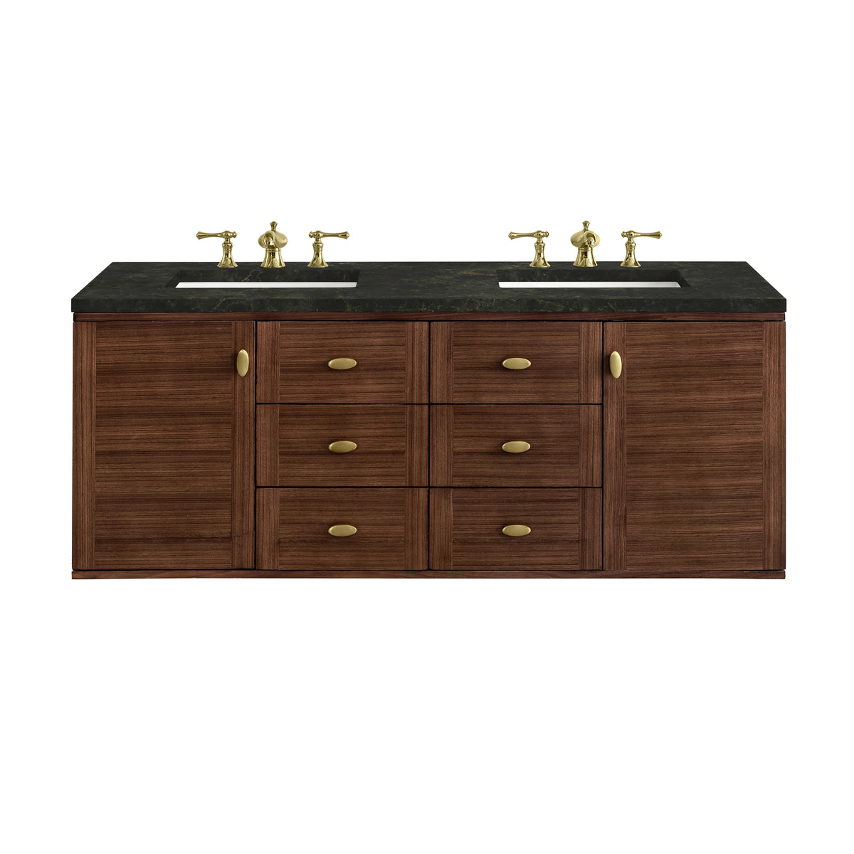 Amberly 60" Double Vanity, Mid-Century Walnut, w/ 3 CM Phantome Eclos Top, view 2