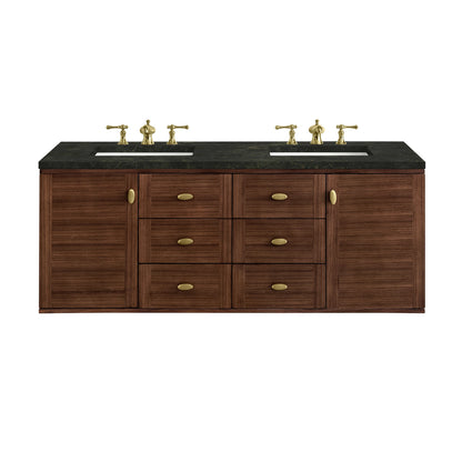 Amberly 60" Double Vanity, Mid-Century Walnut, w/ 3 CM Phantome Eclos Top, view 2