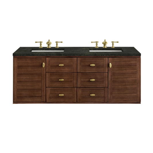 Amberly 60" Double Vanity, Mid-Century Walnut, w/ 3 CM Phantome Eclos Top, view 2
